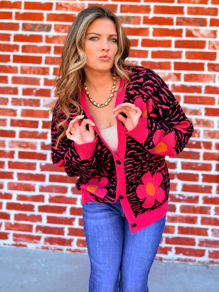 Fierce Floral & Stripes Button Cardigan