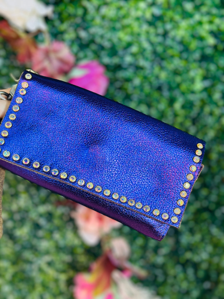 Violet Leather Trifold Wristlet Wallet