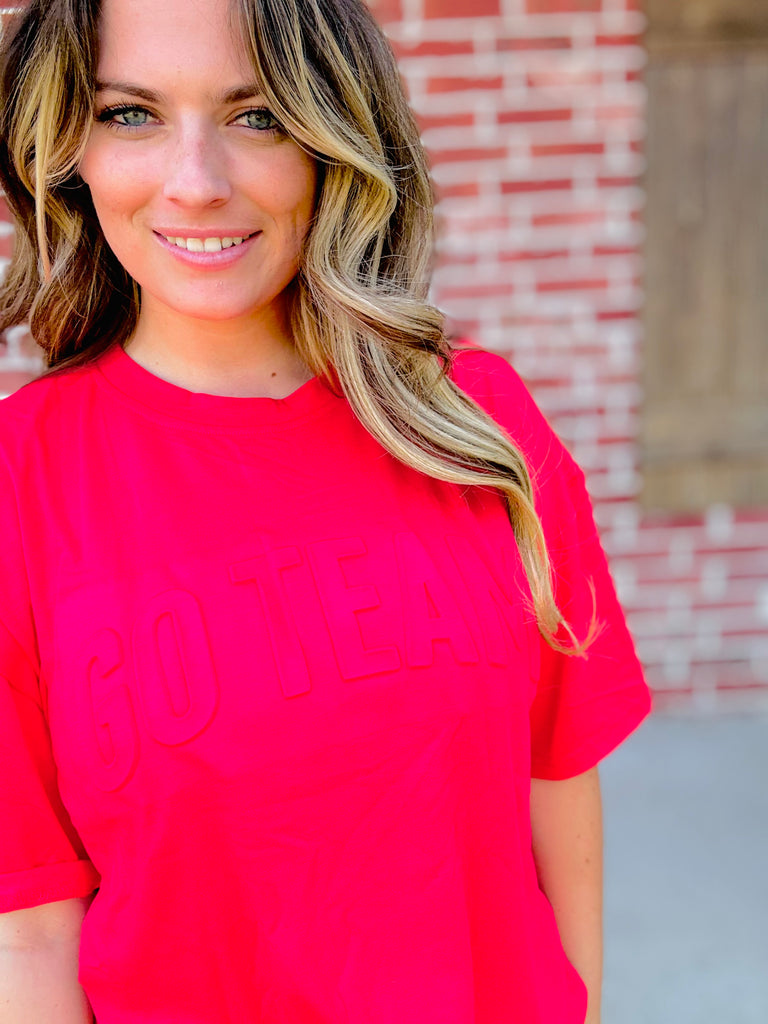 Red Embossed Oversized Tee