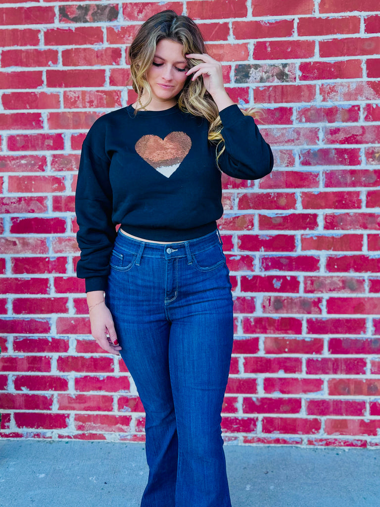 Heart On Me Patch Crewneck Pullover - Black