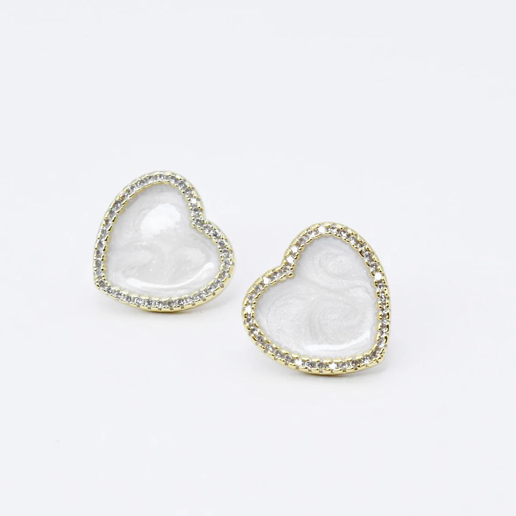 Shimmering Ivory Heart Stud Earrings