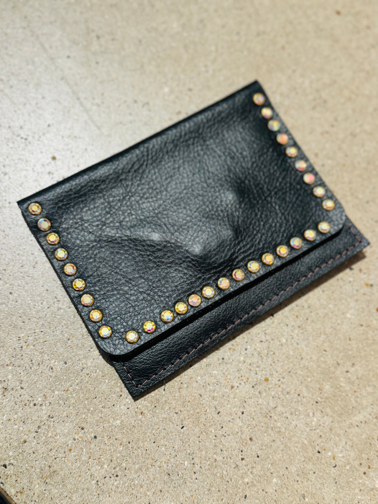 Sleek Black Leather & AB Flora Wallet