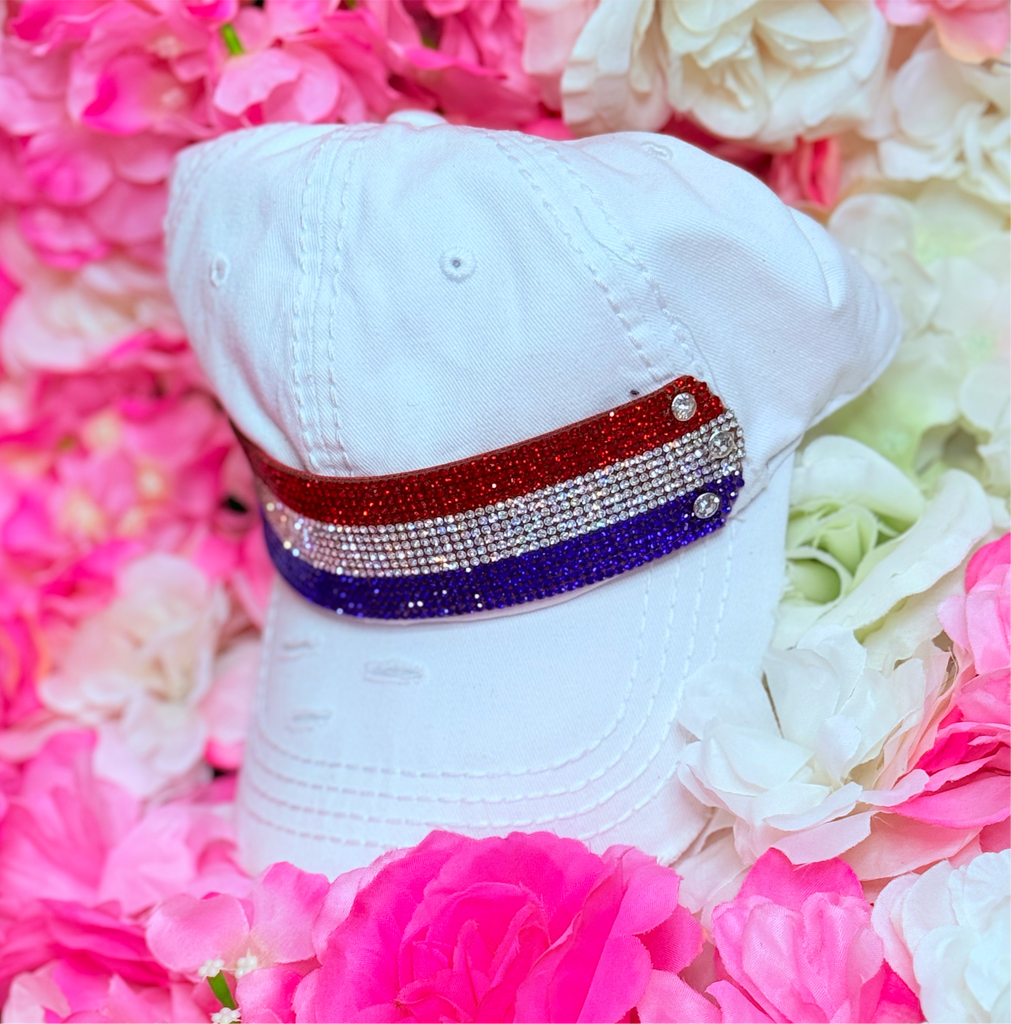 USA Crystal Stripe Hat - White