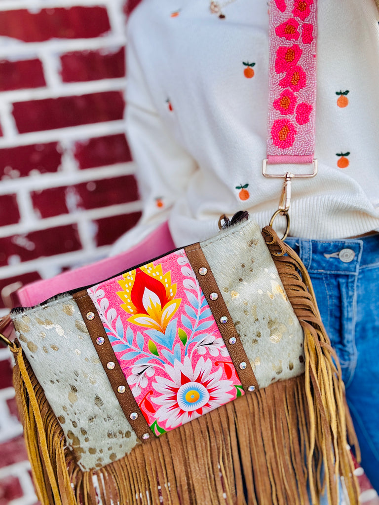 Tangerine Dreams Floral Lux Leather Maxine Purse