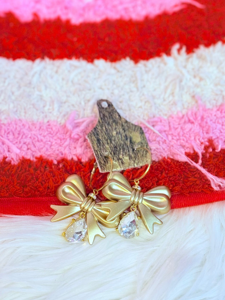 Gold Bows and Crystal Drop Earrings