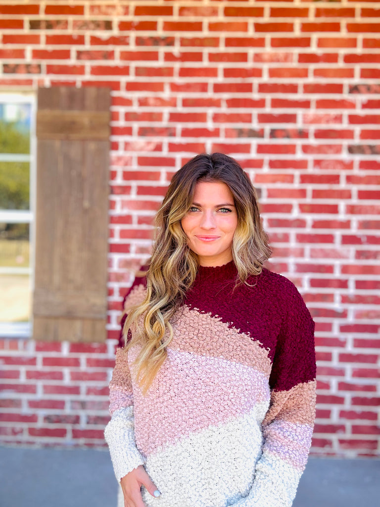 Choosing Cozy Sweater - Wine Multi