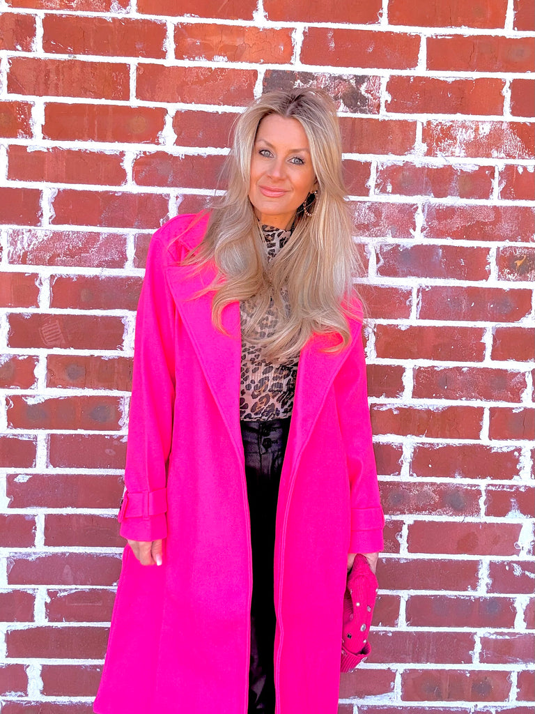 City Chic Essential Lapel Coat - Fuchsia