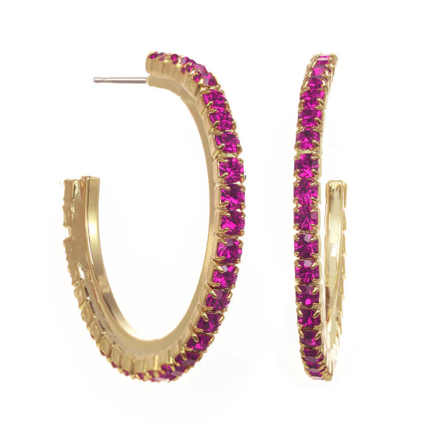 Slim Swarovski Hoops- Gold Fuchsia