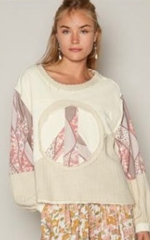 In Peace Stitched Lightweight Pullover-Milk