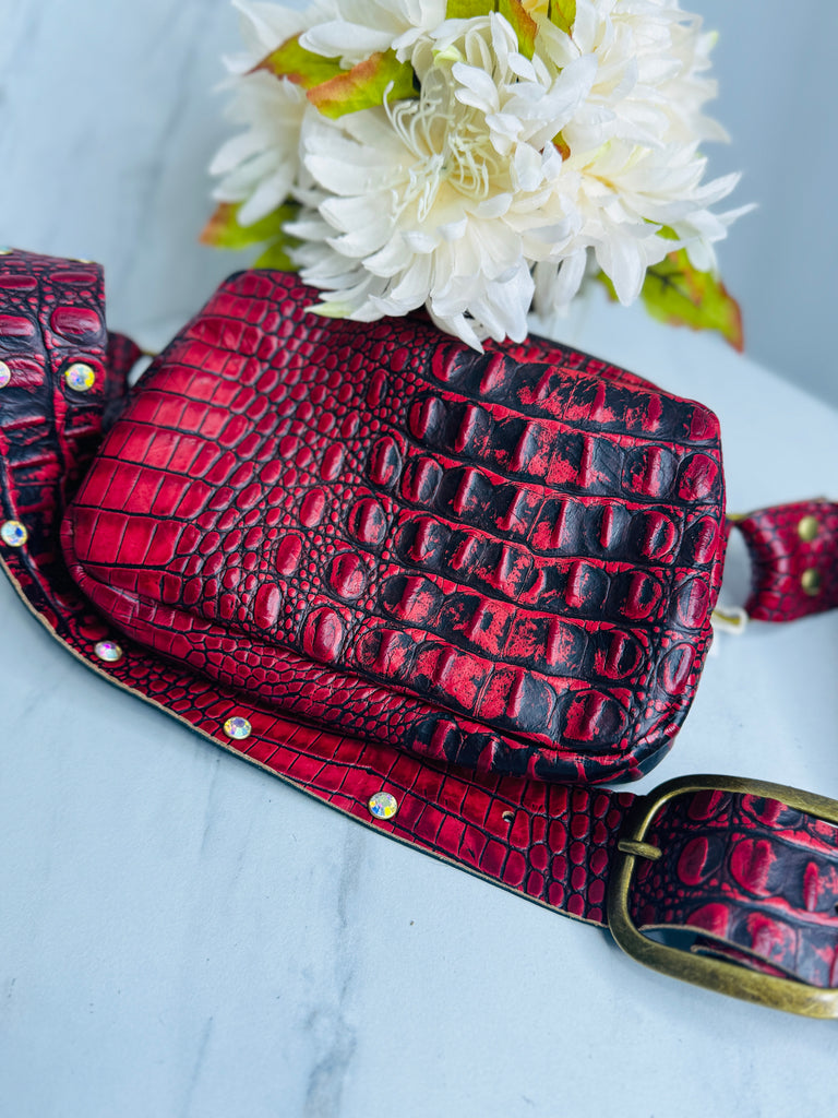 All Over Cherry Red Leather & AB Paige Crossbody