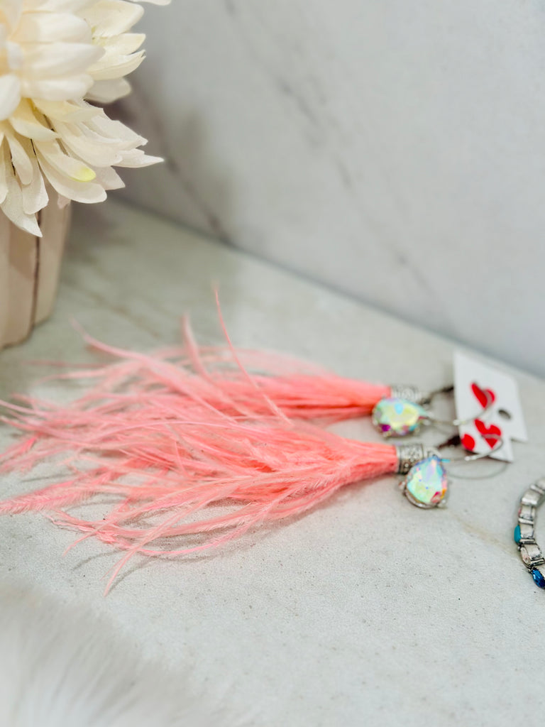 Blushing Feather & AB Earrings