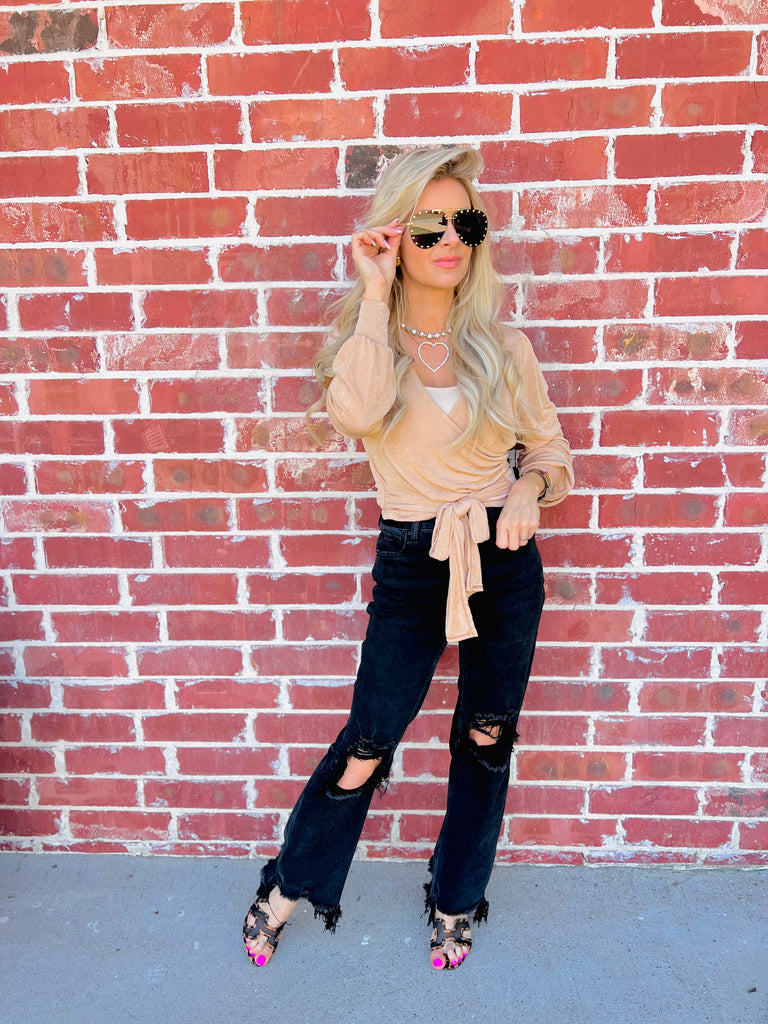 Luxe Tie-Front Blouse - Champagne Taupe