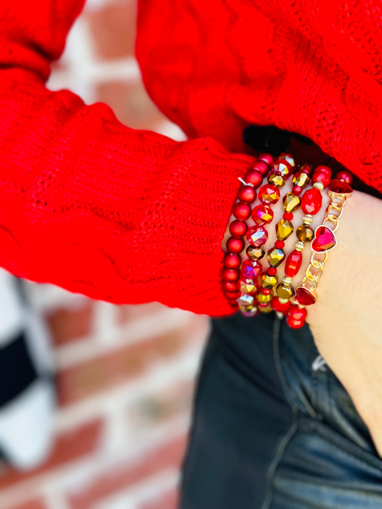 Queen Of Red Hearts Crystal Bracelet Set