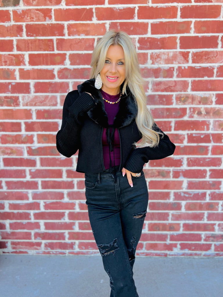 Black Fluffy Chic Collar Sweater