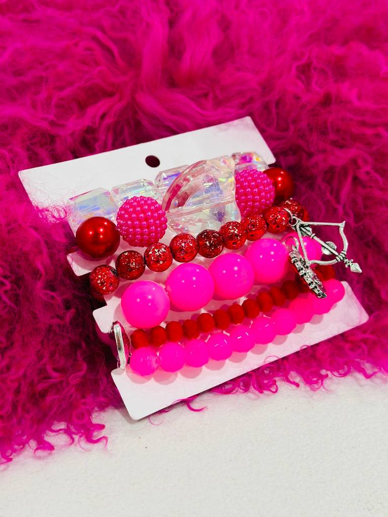 Absolutely In Love Pink & Red Beaded Bracelet Set