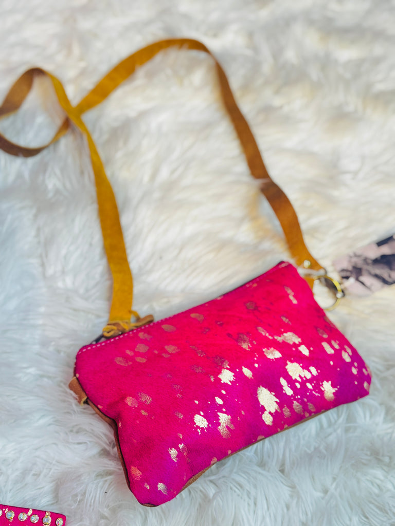 So Bright Pink & Gold Cognac Olive Crossbody