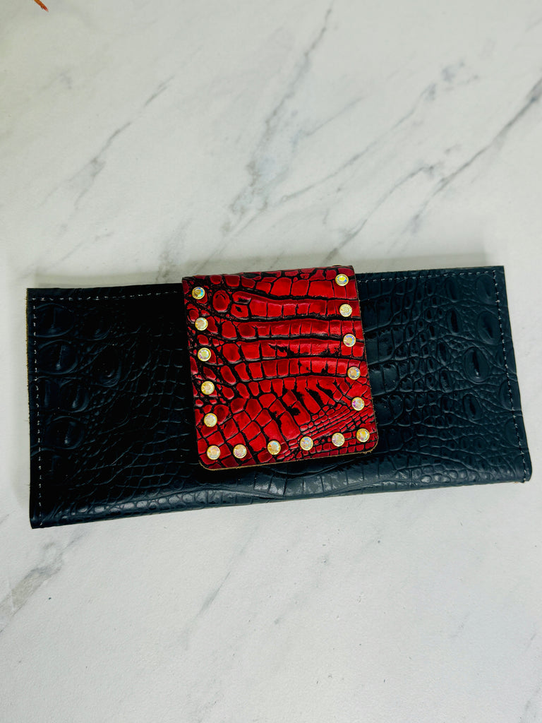 Cuban Black & Cherry Red AB Wallet Clutch