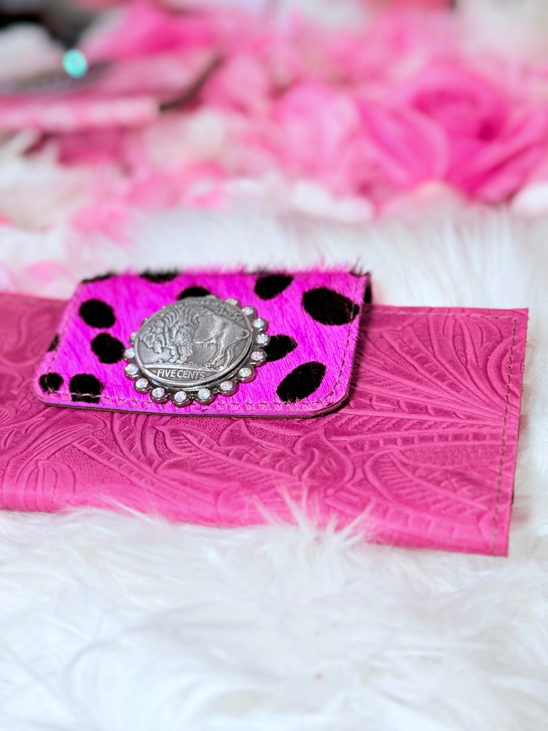 Hot Pink Tooled Leather & Hide Wallet