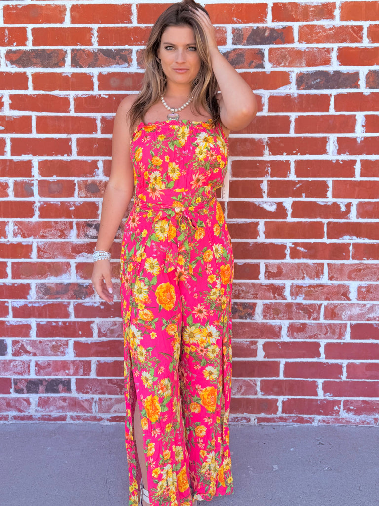 Floral Affair Blooms Palazzo Jumpsuit in Fuchsia