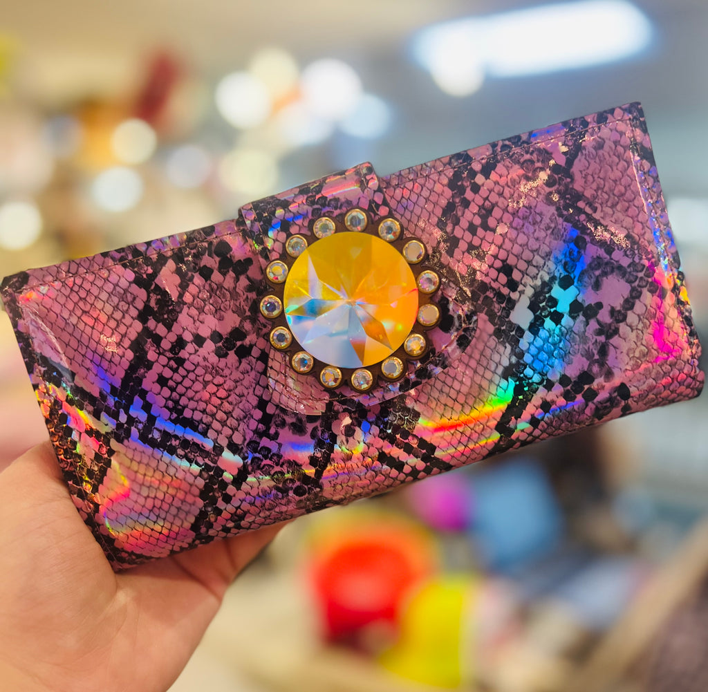 Viper Hologram AB Crystal Wallet Clutch- Blush