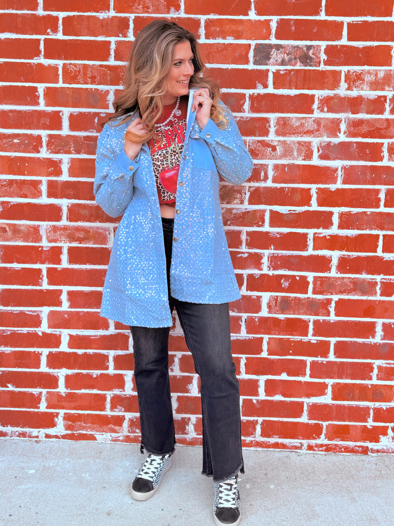 Reba Sequin Denim Button Up Shirt