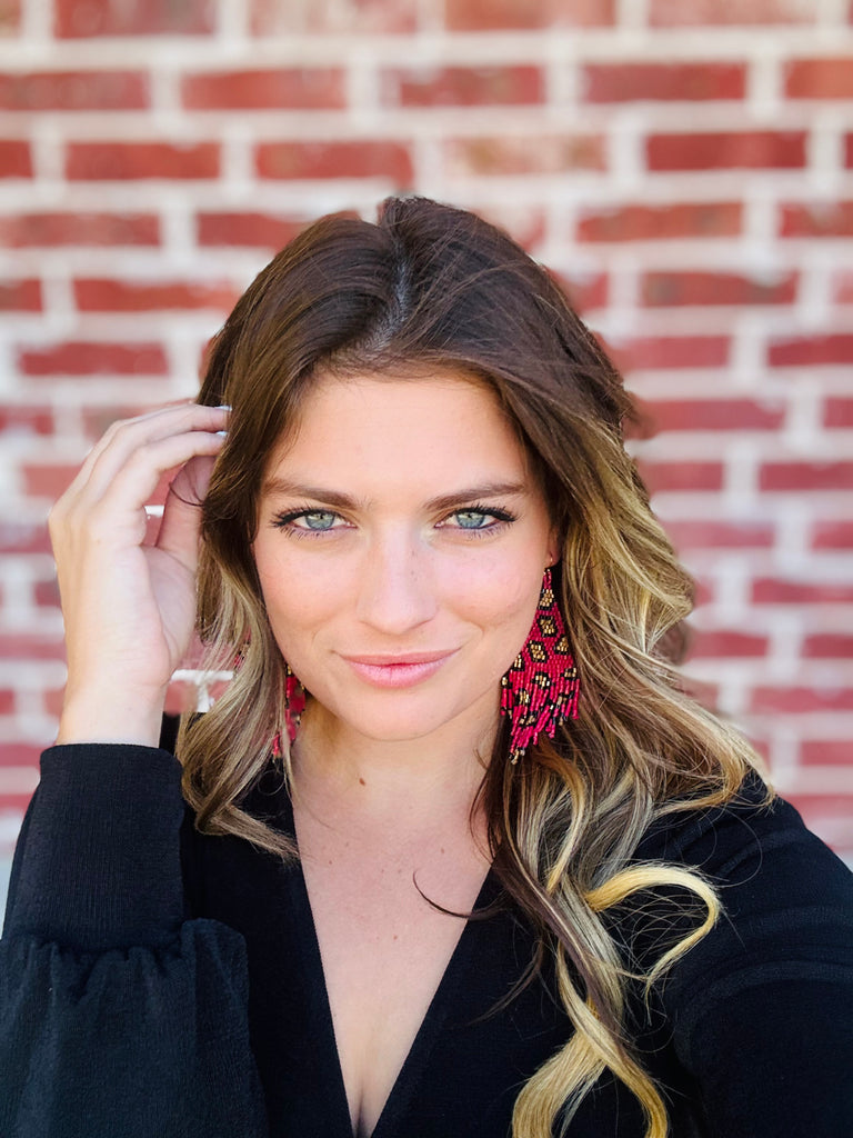 Red Jungle Frenzy Beaded Earrings