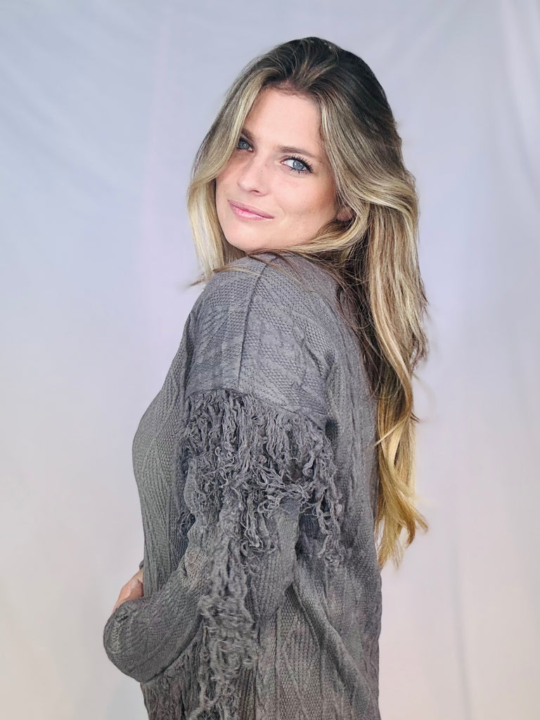 Smokey Grey Fringe Sweater