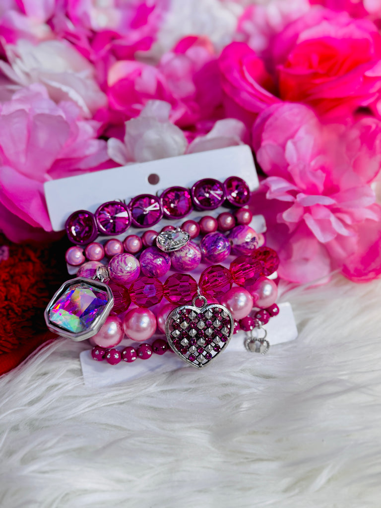 Heartbreaker Crystal Beaded Bracelet Set