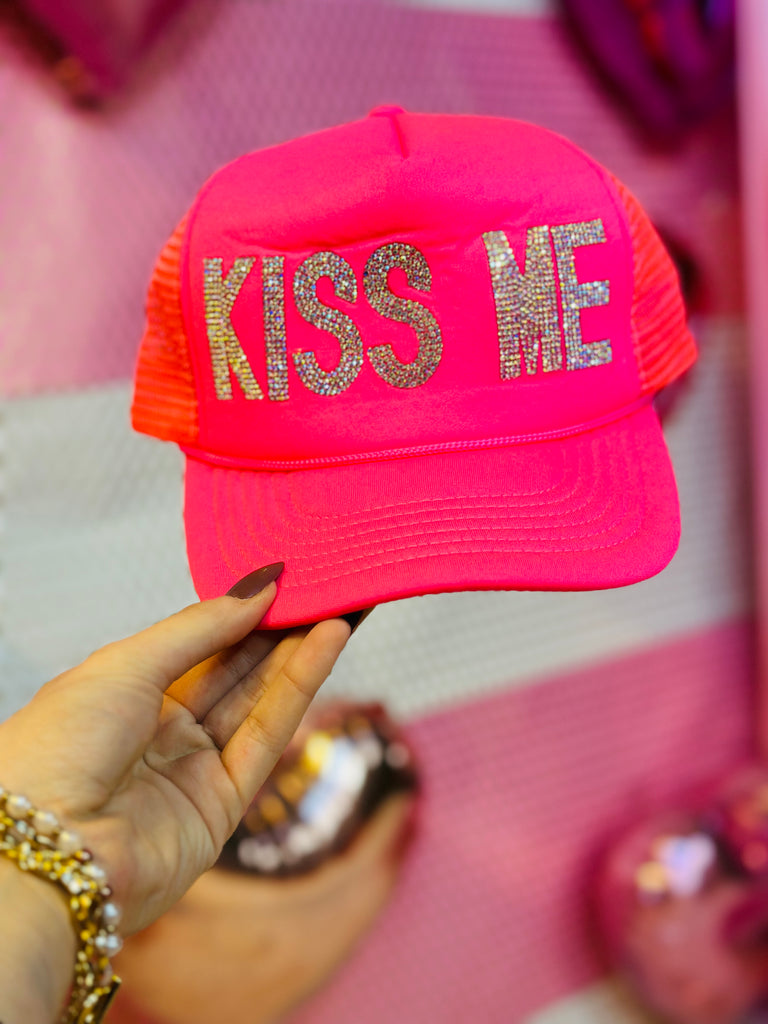 Kiss Me Pink Embellished Trucker Hat