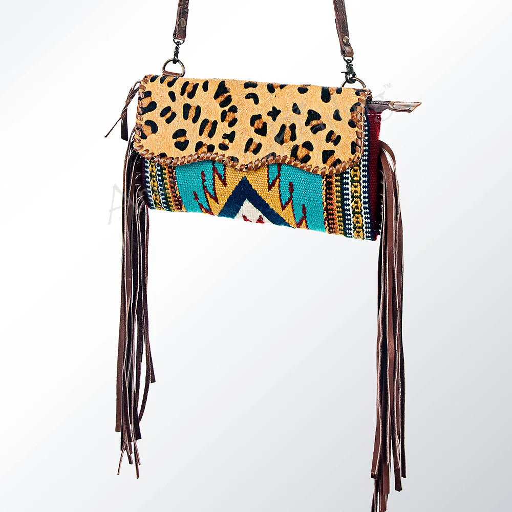 American Darling Western Leopard Cowhide and Fringe Purse