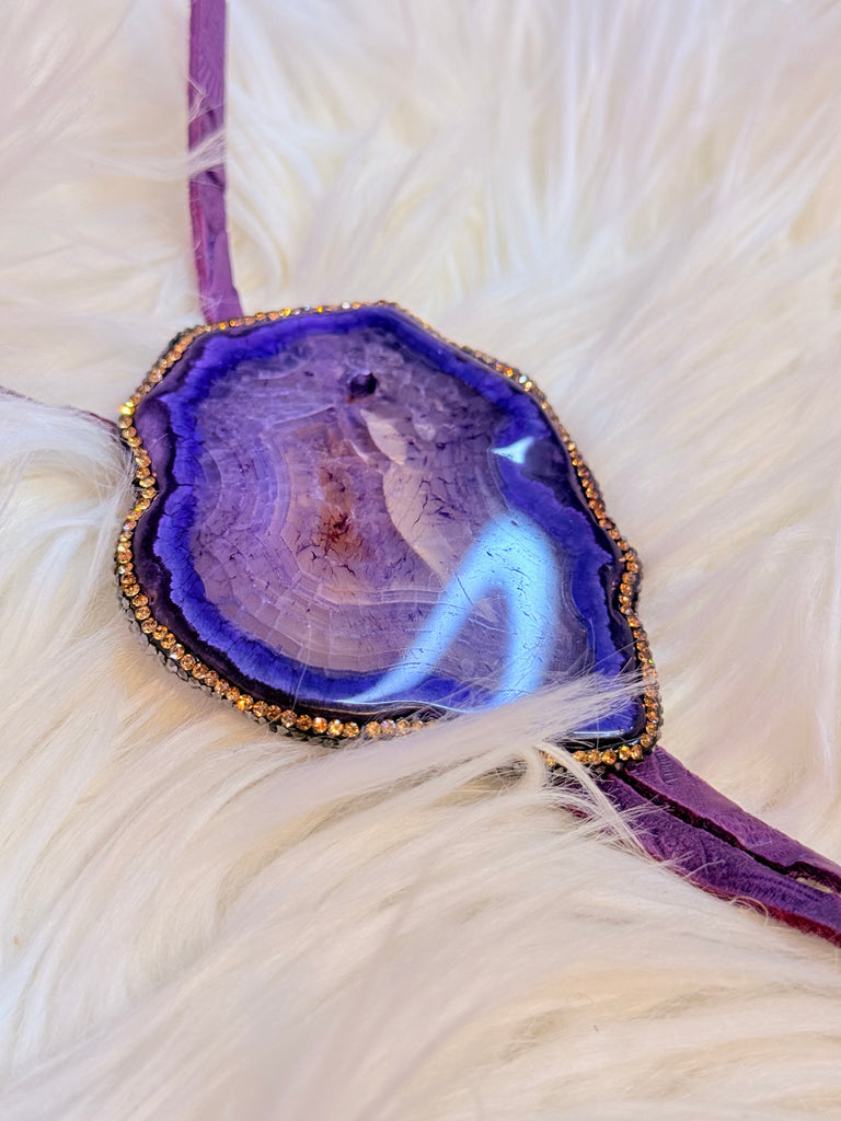 Violet Marble Slab & Leather Bolo Necklace