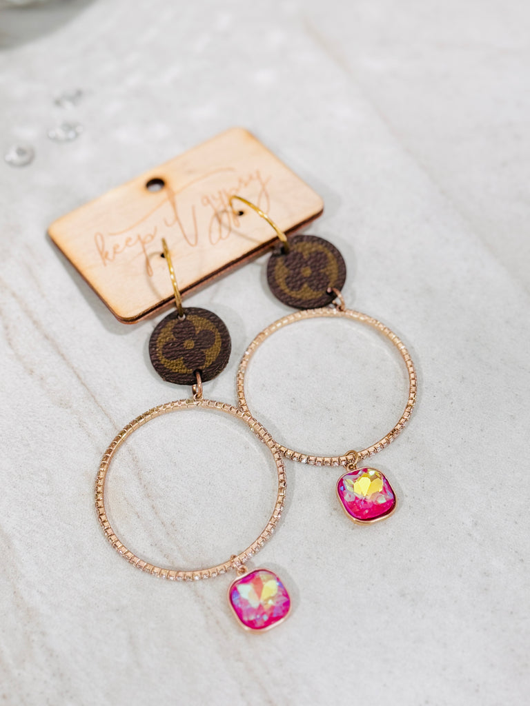 Golden Hour Pink Crystal Halo Earrings