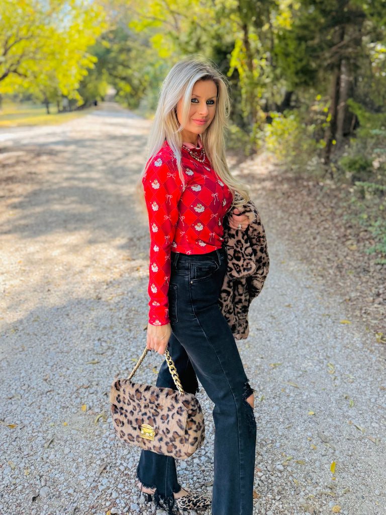 Keigan Mesh Top- Santa's Signature Bow