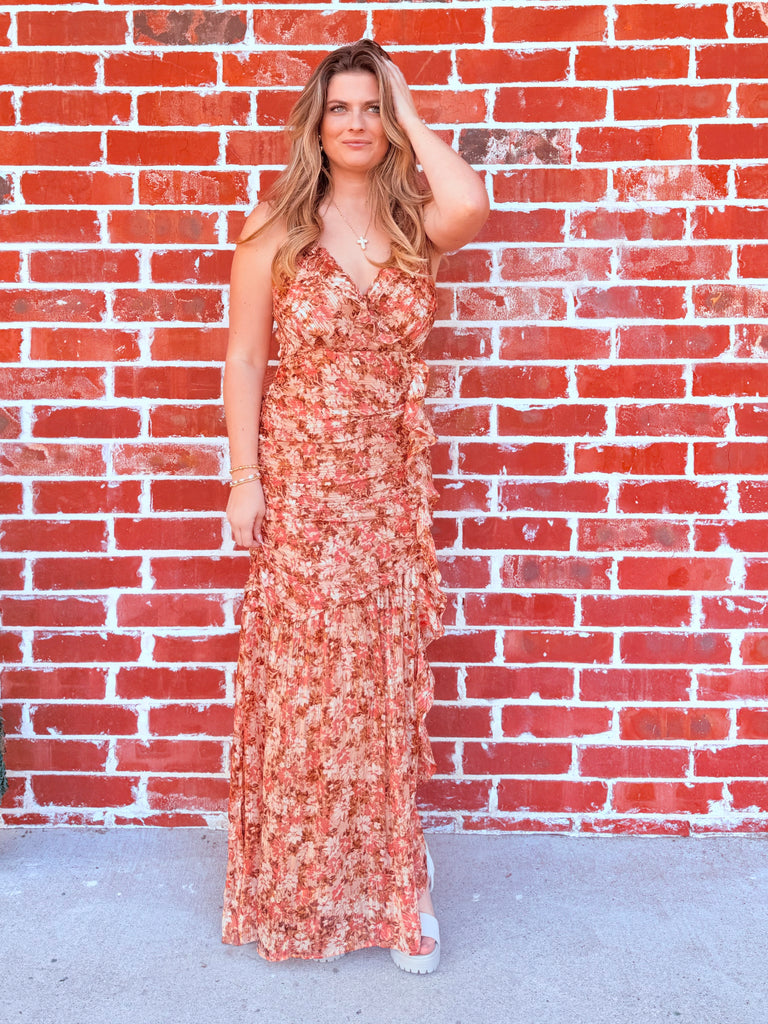 Mauve Mocha Floral Ruffle Side Dress