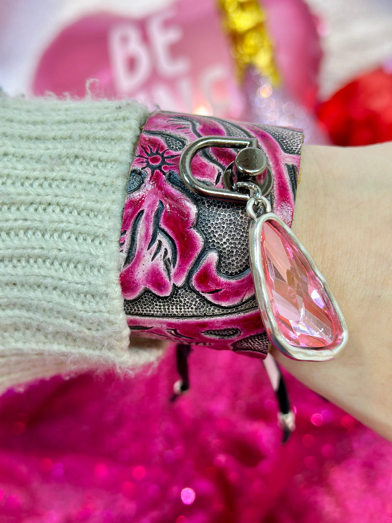 Barbie Pink Paisley Tooled Cinch Cuff