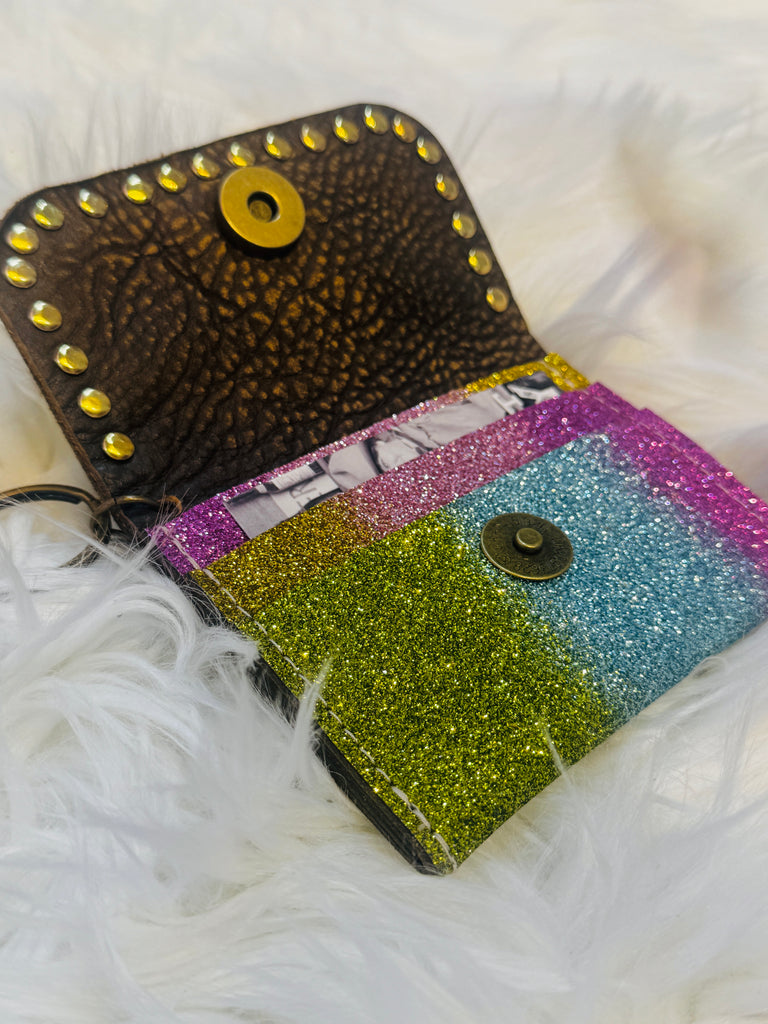 Spring Multi Glitter Leather Dolly Card Holder