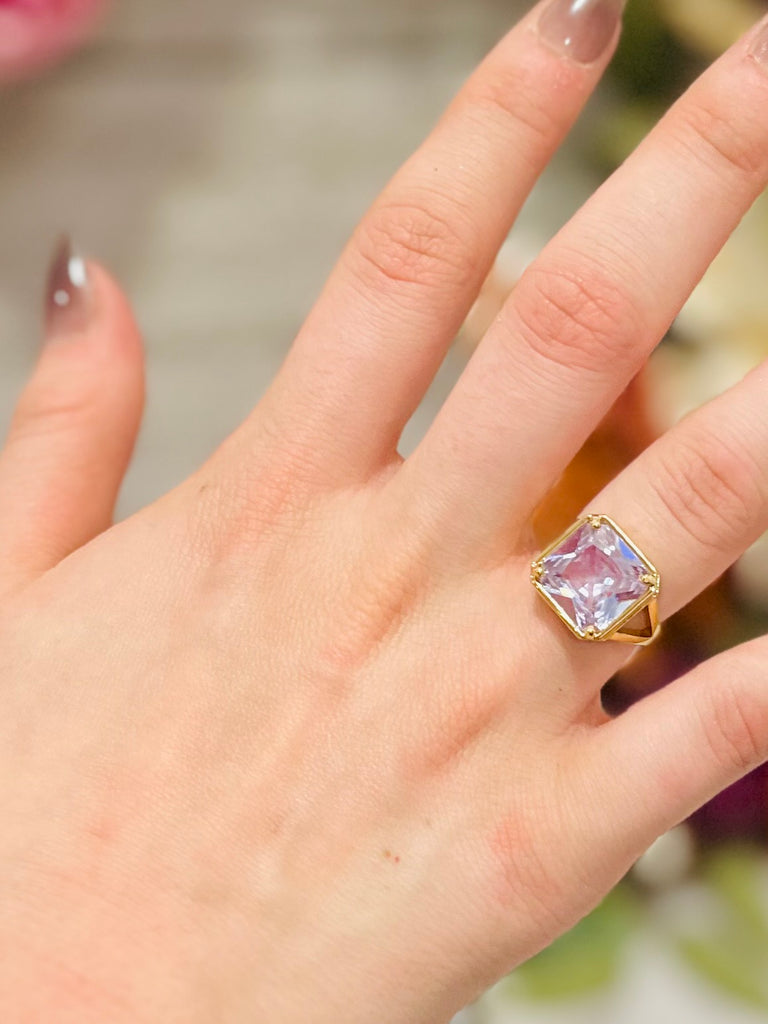 Gold Square Cut Lux Crystal Ring