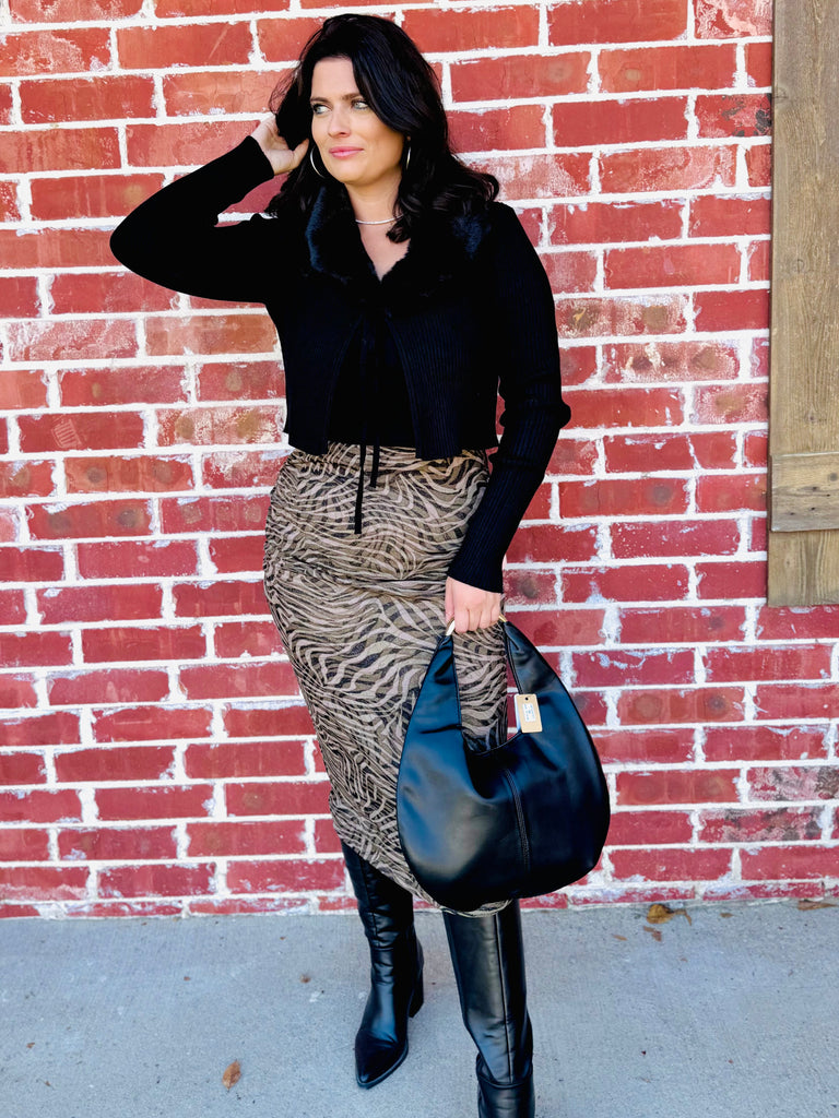 Wild Rush Zebra Midi Skirt