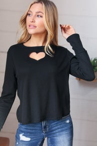 Heart Cut-Out Thermal Outseam Detail Top