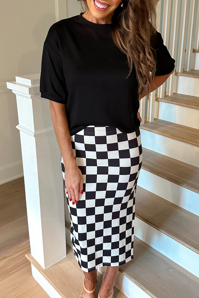 Midi Skirt- Checkerboard Checkered
