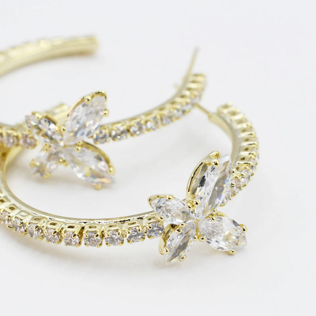 Gold Crystal Butterfly Hoops