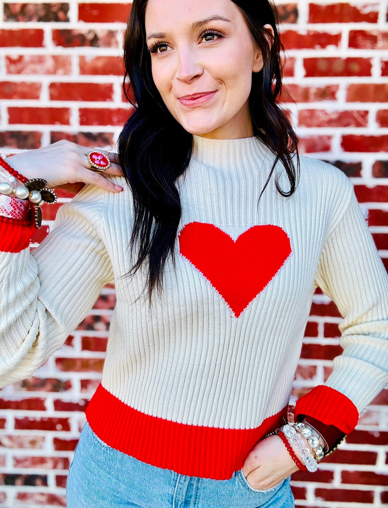 Starella Heart Ribbed Sweater- Cream