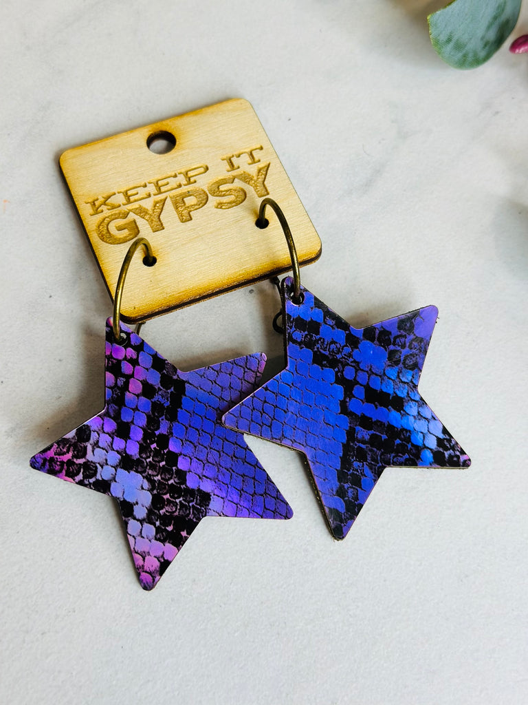Purple Viper Hologram Star Earrings