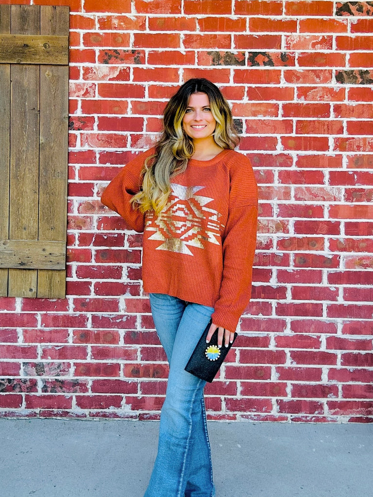 Tinsel Taos Rust Gold Sweater