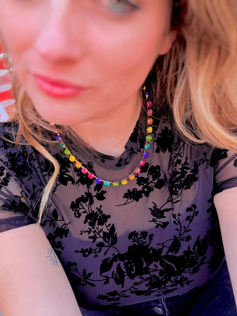 Color Cascade Multi Crystal Necklace