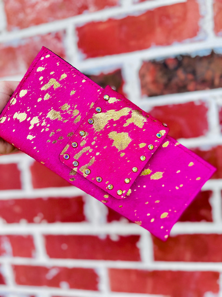 Pure Gold & Hot Pink Hide AB Wallet Clutch