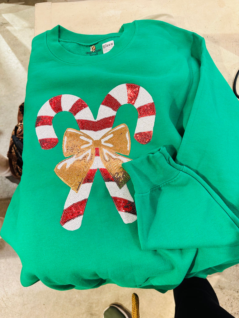 Sequin Candy Canes Sequin & Bedazzled Pullover