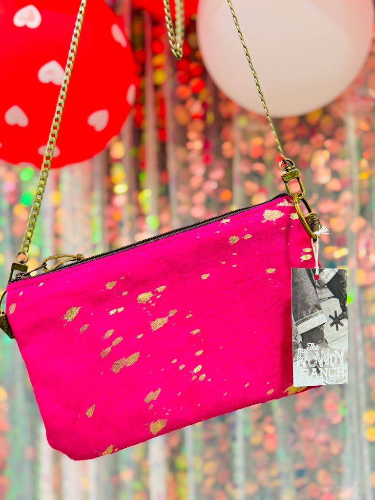 Fire Bright Pink & Gold Chain Olive Crossbody
