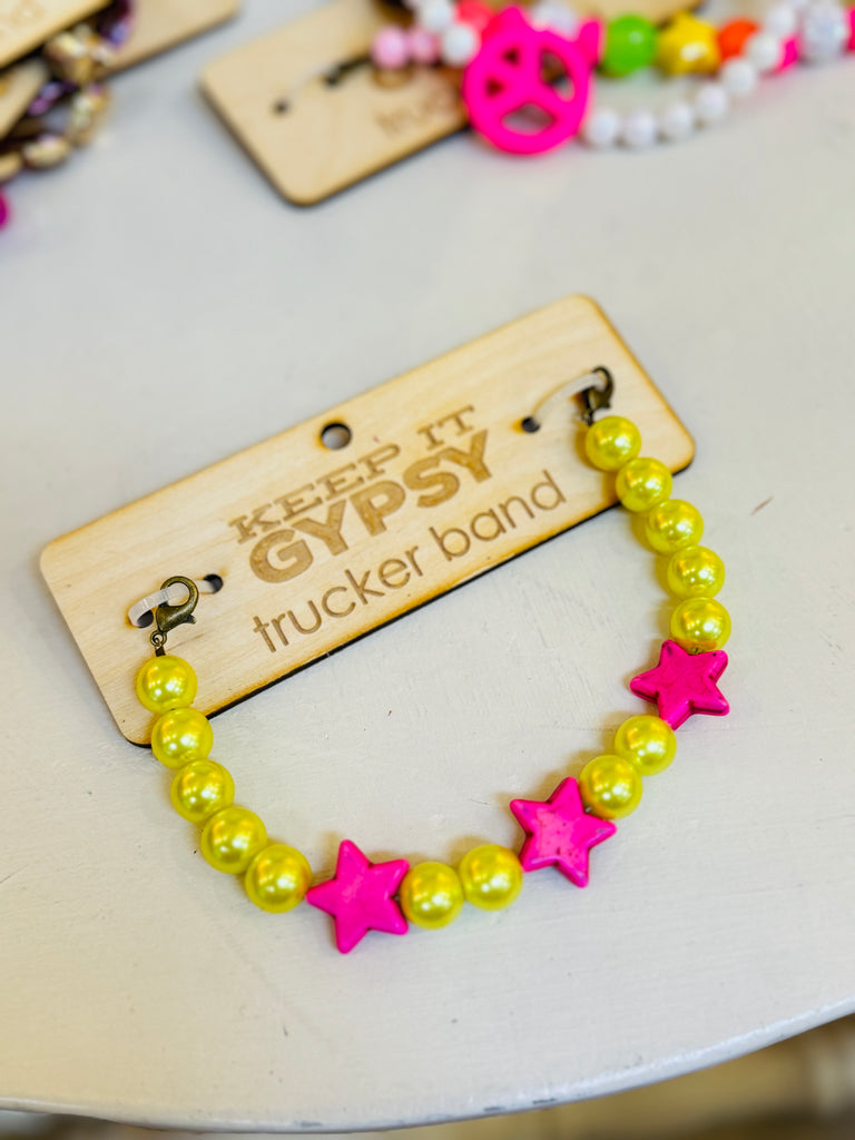 Lime & Pink Stars Beaded Charm/Hat Band