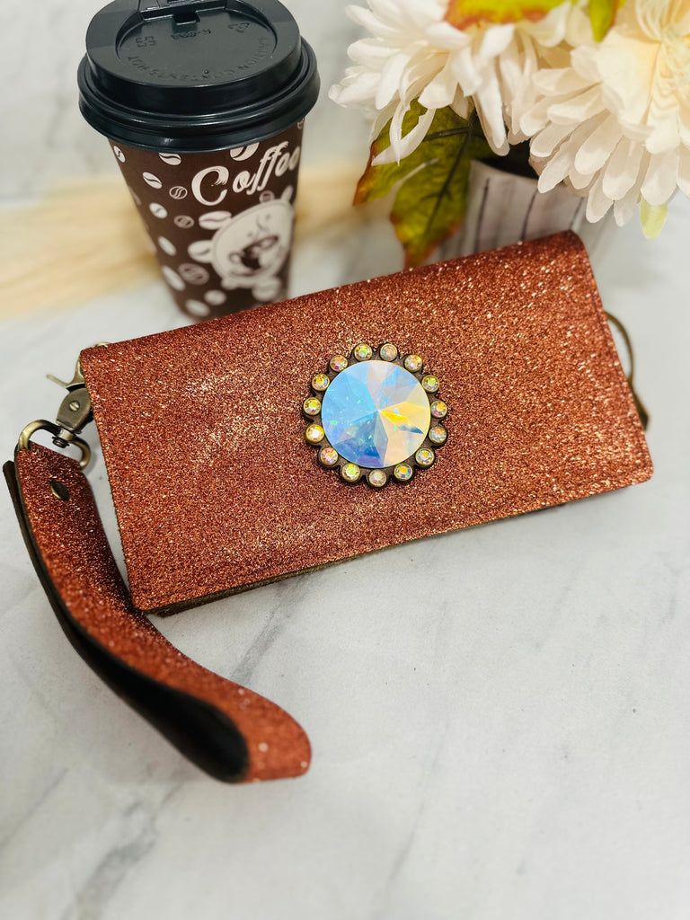 Cognac Spice Matte Glitter Babe Fallon Wallet Wristlet